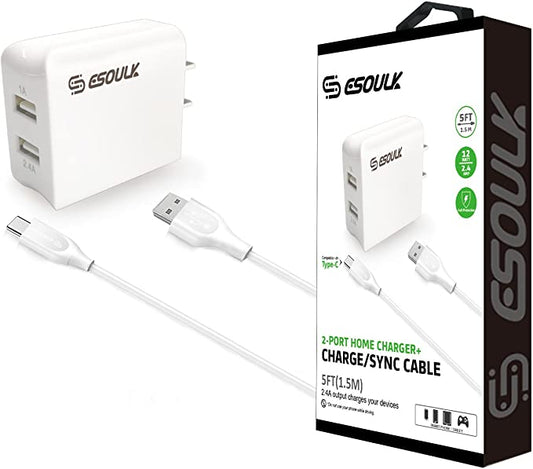 ESOULK | 12W | 5FT CABLE | 2.4A WALL CHARGER | TYPE-C | WHITE