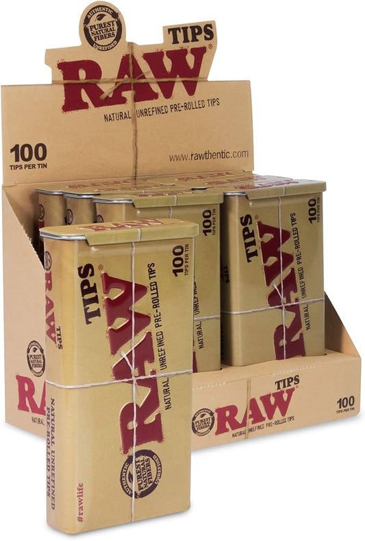 RAW PRE-ROLLED TIPS | 6 PER BOX | 100 CT PER TIN