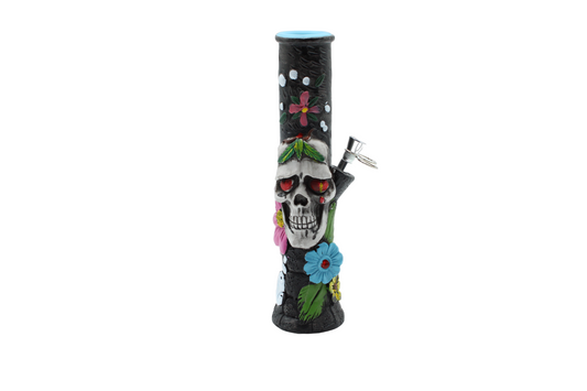 10" CLAY SKULL FLOWER FACE | WATER PIPE