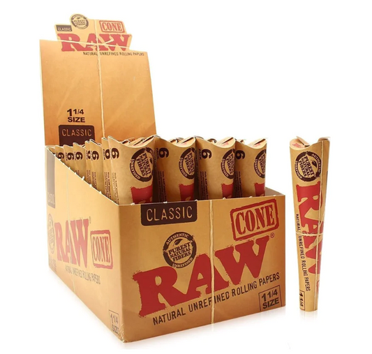 RAW-CLASSIC CONES | CLASSIC SIZE 1 1/4 | 6 CONES (32 PACKS PER BOX)