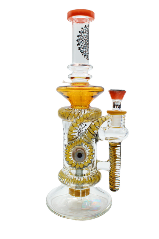 TATTOO WATER PIPE WITH STR TUBE GLASS RINGS & 2 HORNS