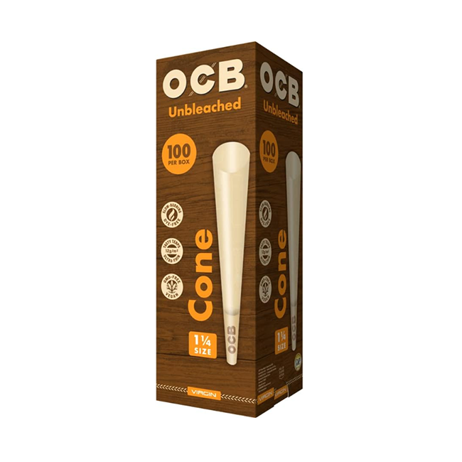 OCB UNBLEACHED VIRGIN CONES | SIZE 1 1/4 | 100 COUNT PER BOX | 1 COUNT