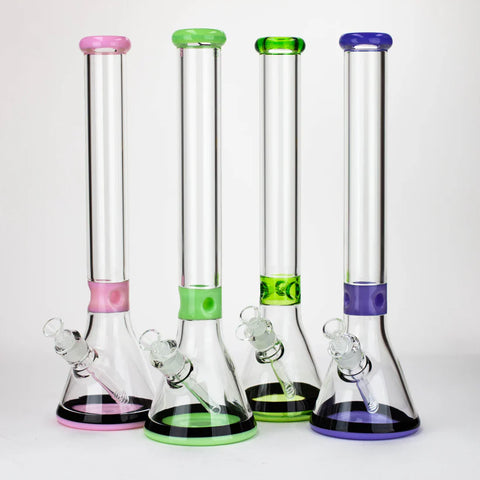 18" COLORED LIP & BASE BLACK STRIPE BEAKER WATER PIPE 14MM BOWL