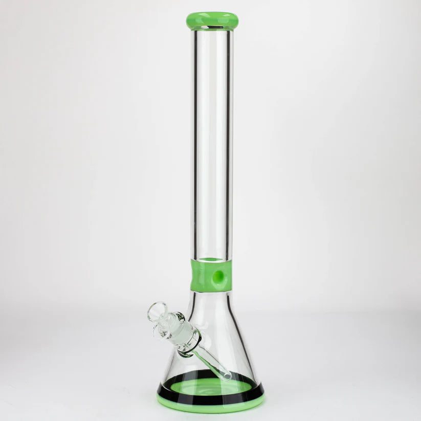 18" COLORED LIP & BASE BLACK STRIPE BEAKER WATER PIPE 14MM BOWL