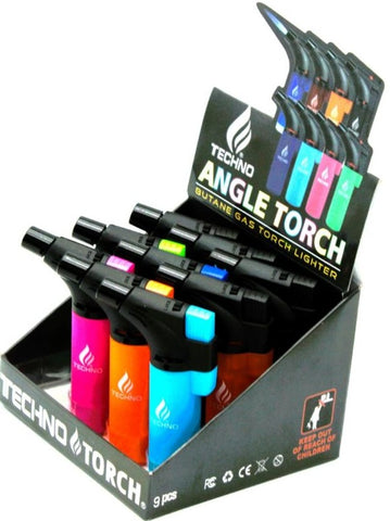 TECHNO ANGLE TORCH | BUTANE GAS TORCH LIGHTER | MIX COLOR | 9 COUNT