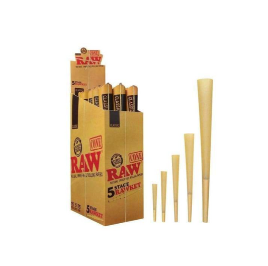 RAW-CLASSIC CONES | 5 STAGE RAWKET | 5 PER PACK (15 PACKS PER BOX)