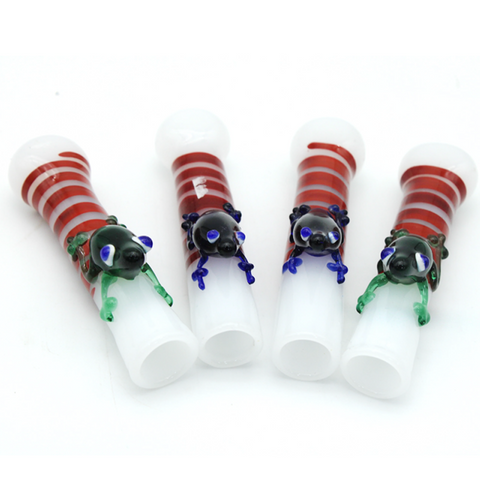 3" WHITE TUBE RED STRIPS FROGGY ON-TOP CHILLUM | 1CT