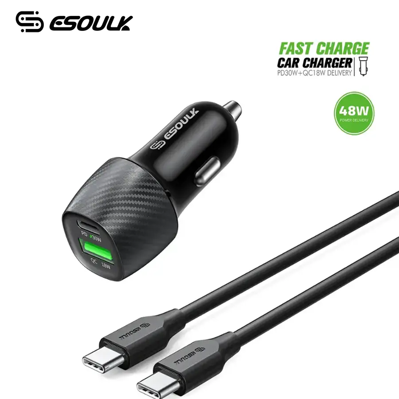 ESOULK CAR CHARGER + USB C TO 8 PIN 3FT
