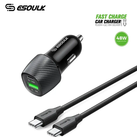 ESOULK CAR CHARGER + USB C TO 8 PIN 3FT