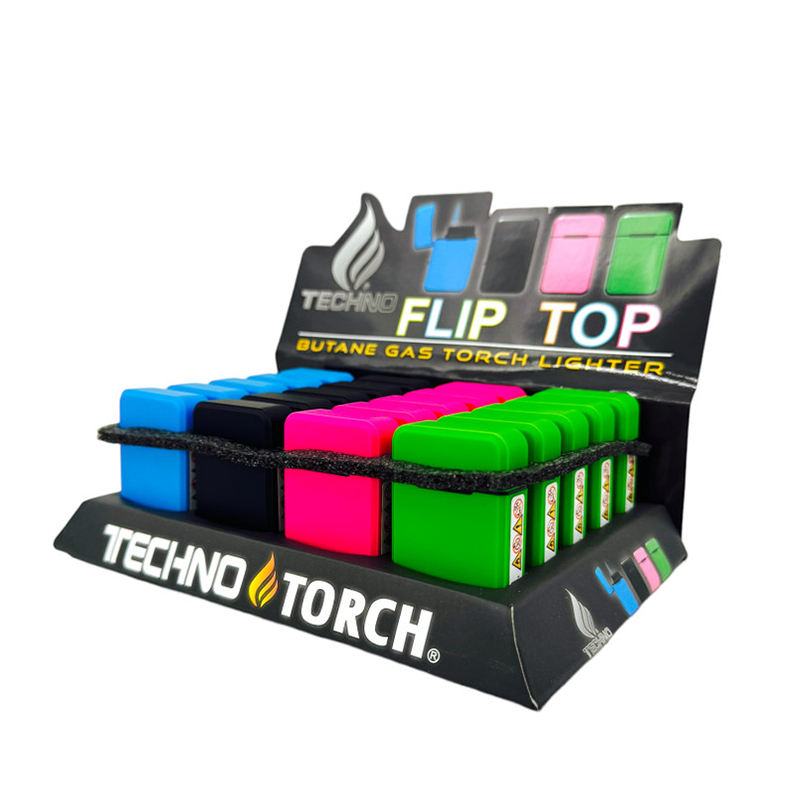 TECHNO FLIP TOP | BUTANE GAS TORCH LIGHTERS | 20 COUNT DISPLAY