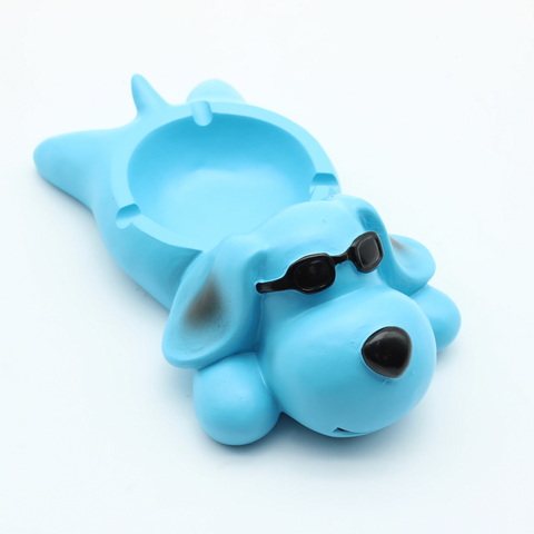 SLEEPING BLUE DOG WITH GLASSES ASHTRAY 1CT