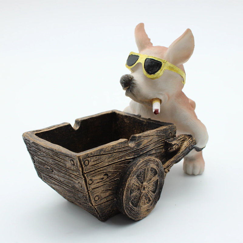 SMOKING DOG WITH GLASSES ASHTRAY 1CT