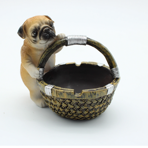 CUTE PUG WITH BASKET ASHTRAY 1CT