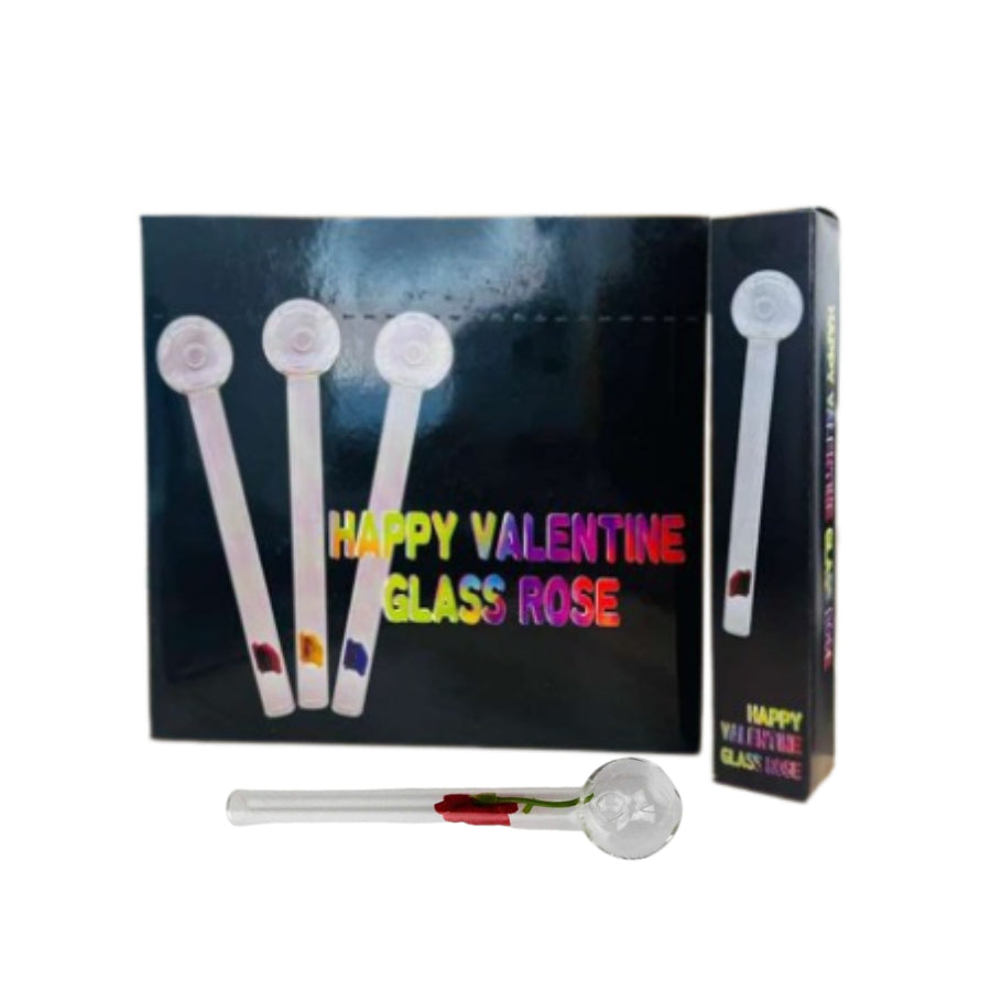 HAPPY VALENTINE GLASS ROSE 6" INCH 24 COUNT