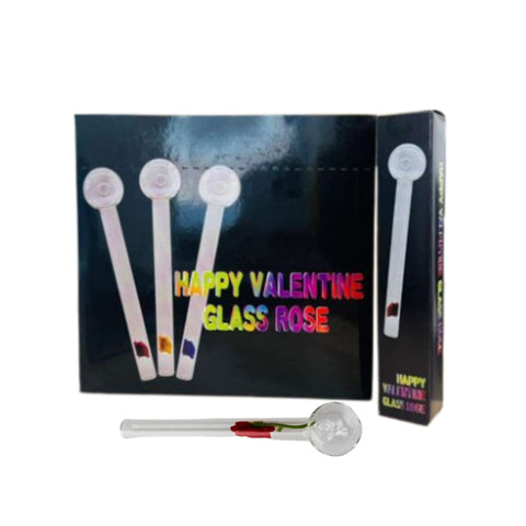HAPPY VALENTINE GLASS ROSE 6" INCH 24 COUNT