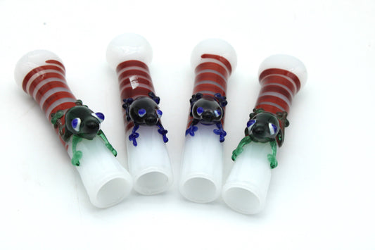 3" WHITE TUBE RED STRIPS FROGGY ON-TOP CHILLUM | 1CT