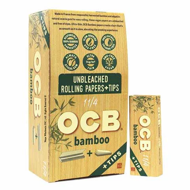 OCB BAMBOO  ROLLING PAPERS + TIPS | SIZE 1 1/4 | 24CT