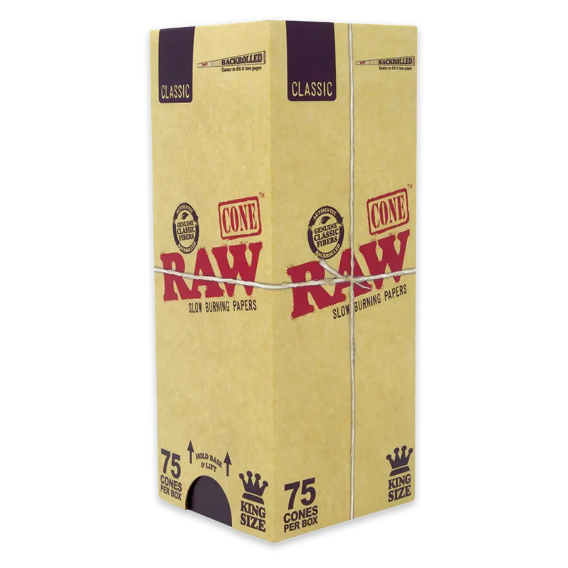 RAW CLASSIC KING SIZE BACKROLLED CONES | 75 CONES PER BOX | SLOW BURNING