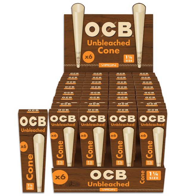 OCB CONES VIRGIN UNBLEACHED | SIZE  1 1/4 | 32 X 6 PACK