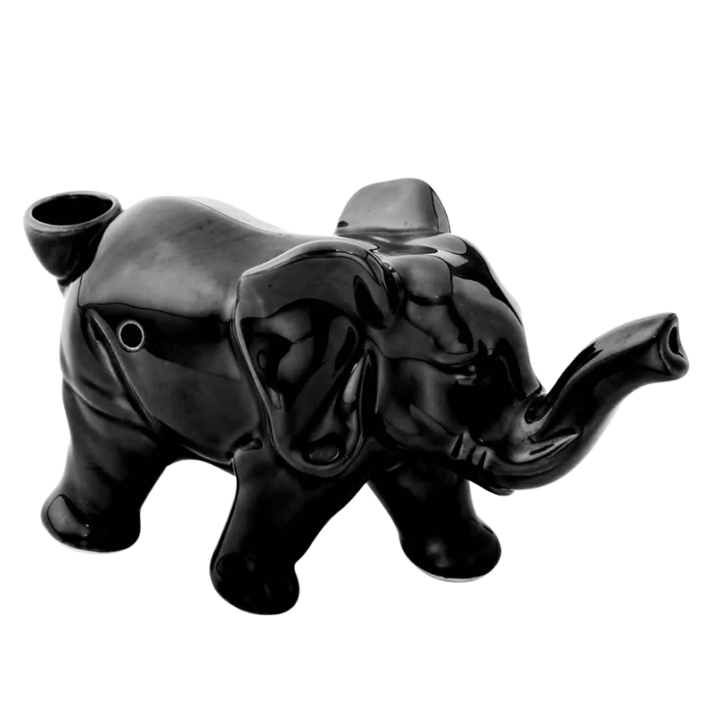 BLACK CERAMIC ELEPHANT PIPE