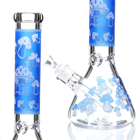 14" MUSHROOM GLOW IN DARK BEAKER WATER PIPE