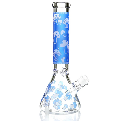 14" MUSHROOM GLOW IN DARK BEAKER WATER PIPE