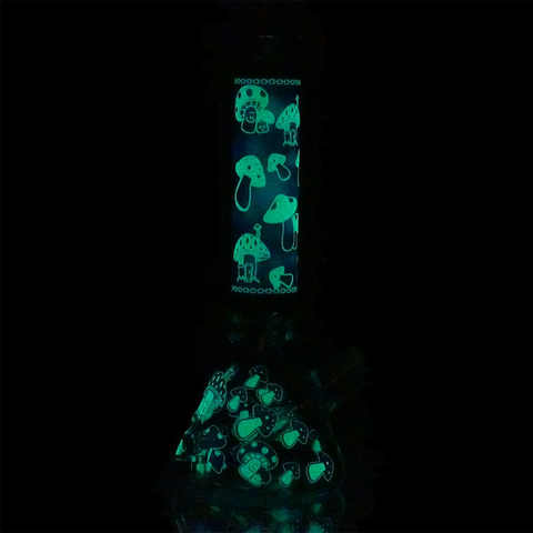 14" MUSHROOM GLOW IN DARK BEAKER WATER PIPE