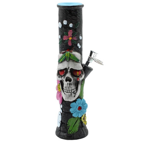 10" CLAY SKULL FLOWER FACE | WATER PIPE