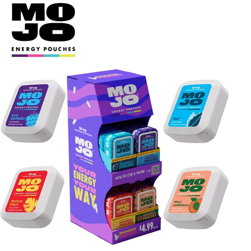 MOJO ENERGY POUCHES 20 COUNT PER DISPLAY 50MG CAFFEINE PER POUCH