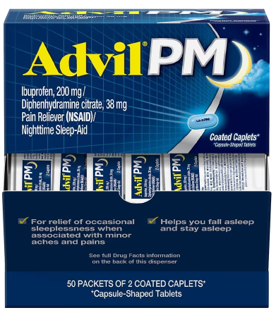 ADVIL PM - 50 PACKETS OF 2 CAPLETS